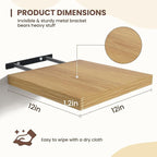 Fun Memories Square Floating Shelves for Wall - 12 Inch Deep Floating Shelves with Invisible Brackets, Oak Small Wall Shelf f