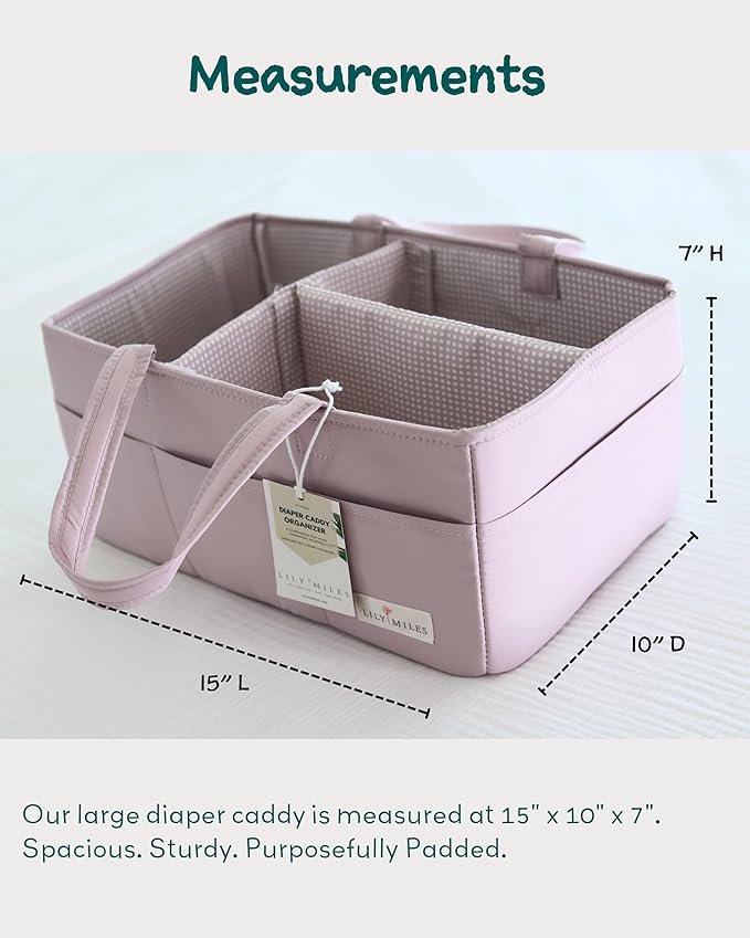 Lily Miles Baby Diaper Caddy Organizer, Wipeable Diaper Organizer Basket with 8 Pockets for Newborn Essentials, Baby Shower G