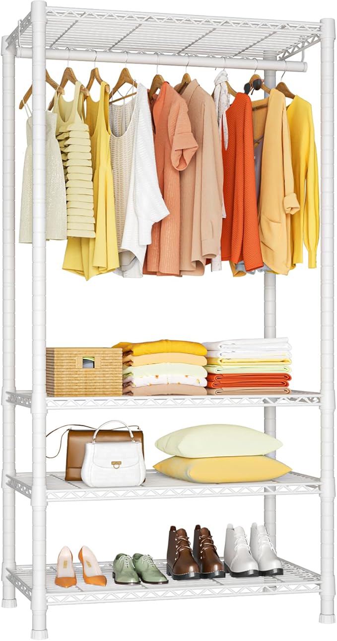 Ulif H2 Heavy-Duty Portable Closets, 4-Tier Freestanding Garment Rack Suit for Small Space and Corner, Closet Organizer Syste