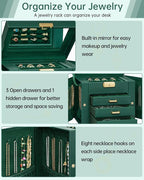 AKOZLIN 4-Tier Jewelry Box Leather Jewelry Storage Organizer with 3 Drawers Lockable for Women Girls Ring Necklace Earring Br