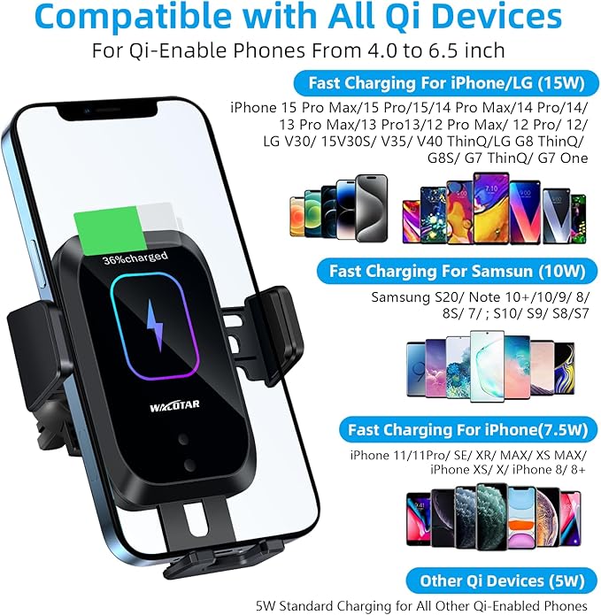 Wireless Car Charger CD Slot Phone Mount, Auto-Clamping 15W Qi Fast Charging Infrared Smart Sensor Air Vent Cell Phone Holder,Compatible with iPhone 13 Pro Max 12 11 X 8,Samsung S21 S20 S10 S9