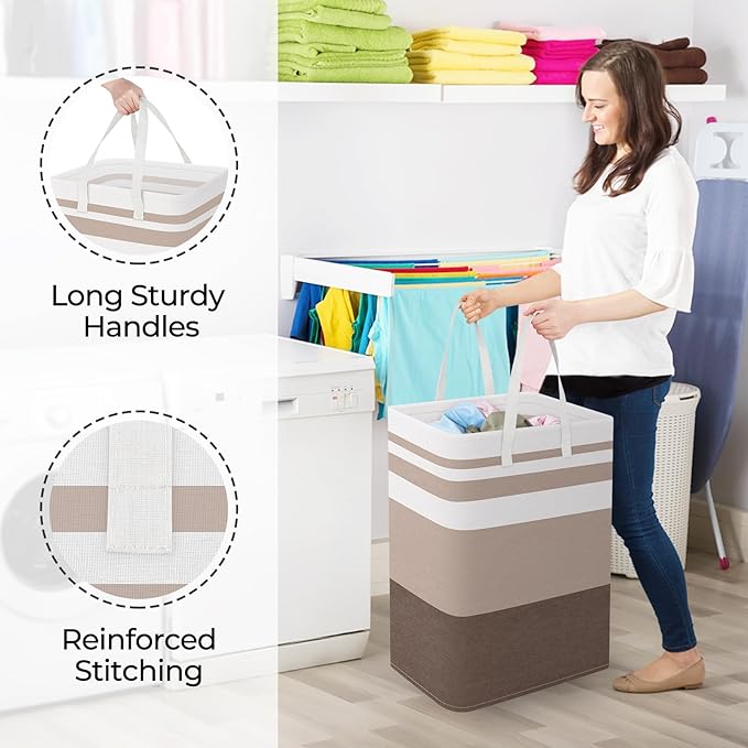 StorageRight Large Collapsible Laundry Basket Hamper with Easy Carry Handles，Freestanding Clothes Hampers for Laundry, Bedroo