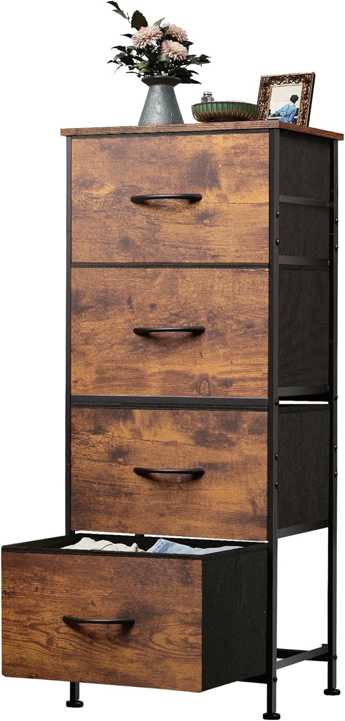 WLIVE Dresser with 4 Drawers, Fabric Storage Tower, Organizer Unit for Bedroom, Hallway, Entryway, Closets, Sturdy Steel Fram