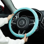 Embroidered Rainbow Cute Blue Steering Wheel Cover, Auto Anti-Slip Breathable Steering Wheel Protector,Rainbow Car Accessories for Women,Universal Size Fit Most Cars -15 inch