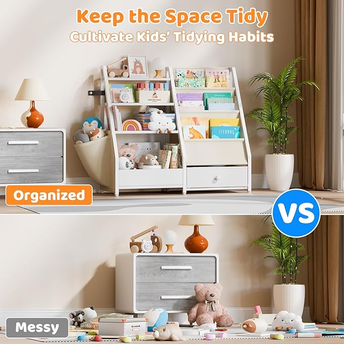 HAVLOTII Kids Bookshelf and Toy Storage - Book Shelf for Kids Rooms, Toddler Bookshelf Baby Bookcase for Nursery, Montessori 