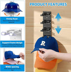 2 Pack Hat Organizer for Baseball Caps, Hat Rack for Wall Hold Up to 16 Hats, Hat Holder with Strong Adhesive and Screws, Hat