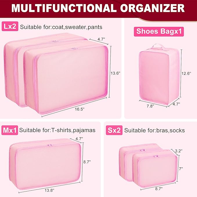 Packing cubes for Travel, CALACH Luggage Organizer Bags 6 Set Packing Cubes for Suitcases Travel Essentials for Carry on Mesh