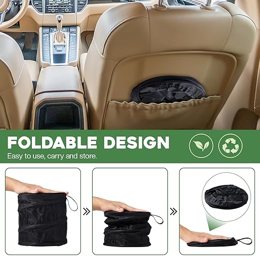 3 Pack Car Trash Can With 100 Bags - Mini Pop-up Garbage Can, Collapsible Waterproof Waste Basket, Portable Rubbish Bin for Automotive (2 Gallon, Black)