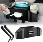7-In-1 Multifunctional Car Seat Back Organizer with Cup Holders, Tissue Box, Garbage Can & Hooks, Headrest Storage & Cup Holder for Backseat (Black)