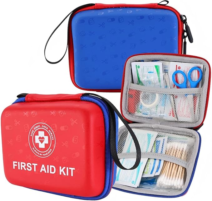 Small First Aid Kit - 165 Piece Dual-Color Emergency Medical Kit with Hard Shell & Fluorescent Exterior Coating, Emergency Fi