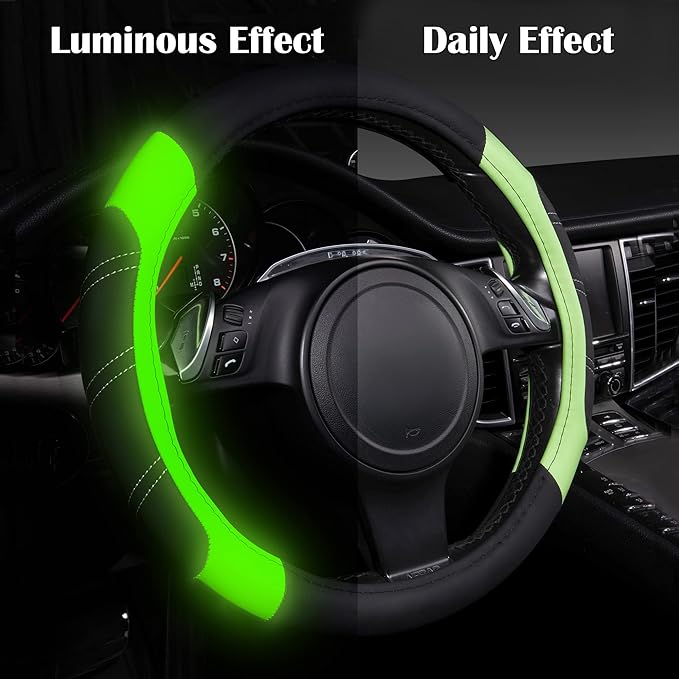CAR PASS Line Rider Microfiber Leather Sporty Steering Wheel Cover Universal Fits for 95% Truck,SUV,Cars 14.5-15inch, Anti-Sl