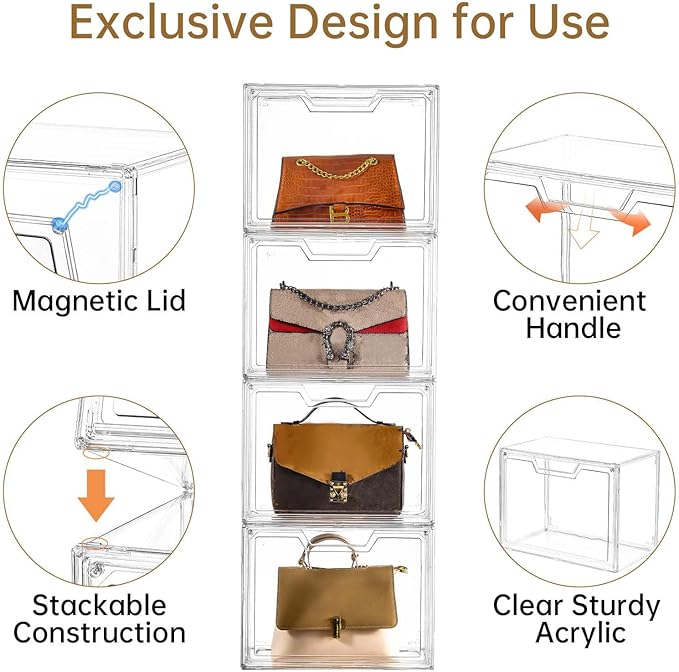 Freebat Stackable Storage Bins, Clear Acrylic Display Case, 5-Pack Acrylic Boxes with Lids, Clear Storage Containers Storage 