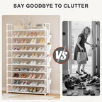 LUKYTOWER Tall Shoe Rack 10 Tier Shoe Racks Organizer for Closet 40-45Pairs,Large Capacity Storage Rack for Shoes with 5Hooks