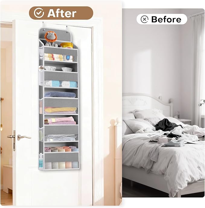 SpaceWhisper Over the Door Organizer, 5 Large Pocket Hanging Storage Organizer with 40lb Capacity, Space Saving for Nursery, 