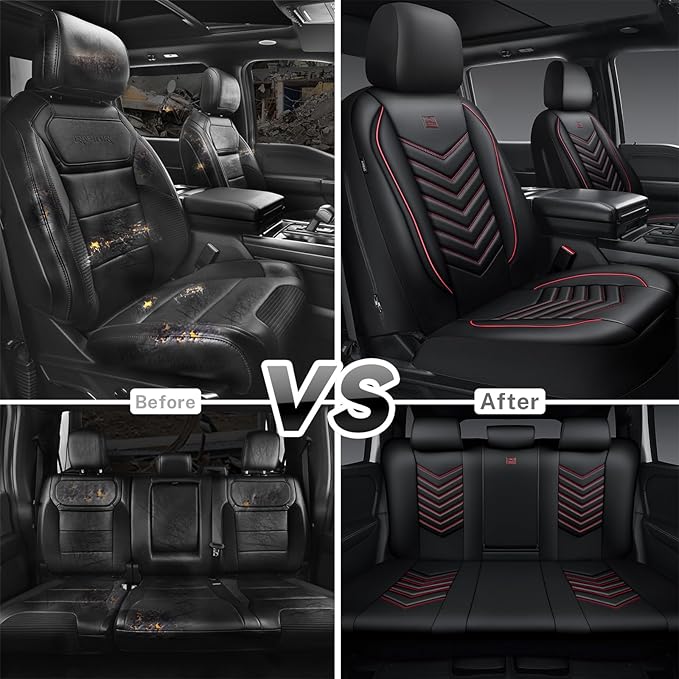 CAR PASS 3D Foam Faux Leather Car Seat Covers Full Set, Red Waterproof Leather Seat Cover for Cars,Luxury Universal Fit for S