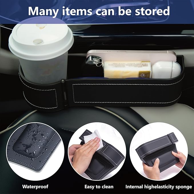 Car Seat Gap Filler Organizer,2 Pack Gap Filler for Car,Seat Gap Storage Box with Cup Holder Expander,Car Organizer Front Seat for Holding Phone, Glasses, Keys, Cards(Black)