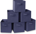 Casafield Set of 6 Collapsible Fabric Cube Storage Bins, Navy Blue - 11" Foldable Cloth Baskets for Shelves, Cubby Organizers