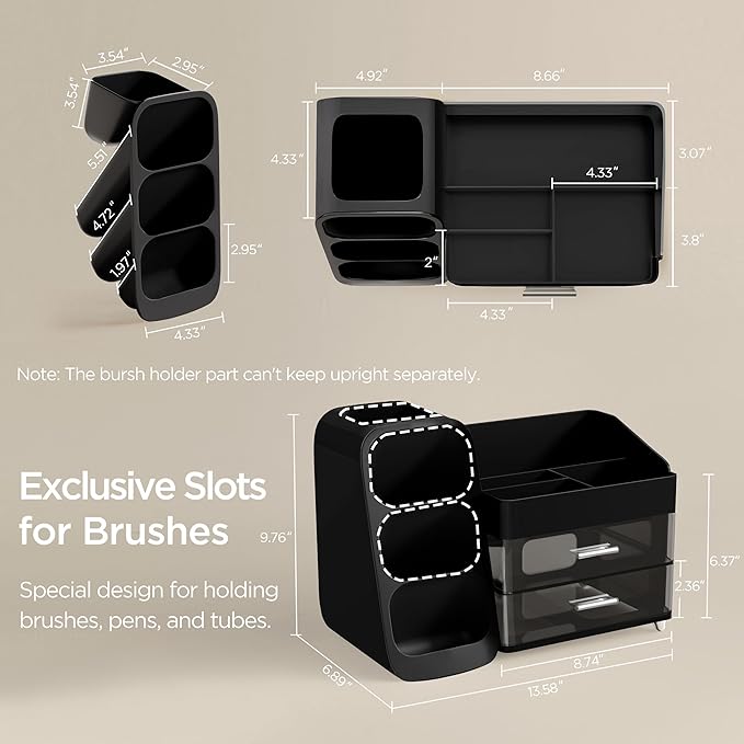 HBlife Makeup Organizer with Brush Holder for Vanity, Large Plastic Bathroom Countertop Organizer Cologne Organizer for Men, 