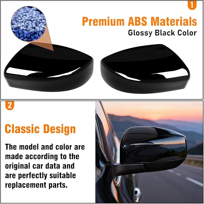 Moonlinks Compatible with Nissan Sentra 2013 2014 2015 2016 2017 2018 2019 Side Mirror Cover Replacement,Glossy Black Left Driver&Right Passenger Side Door Rearview Side Mirror Cap WITHOUT Turn Signal