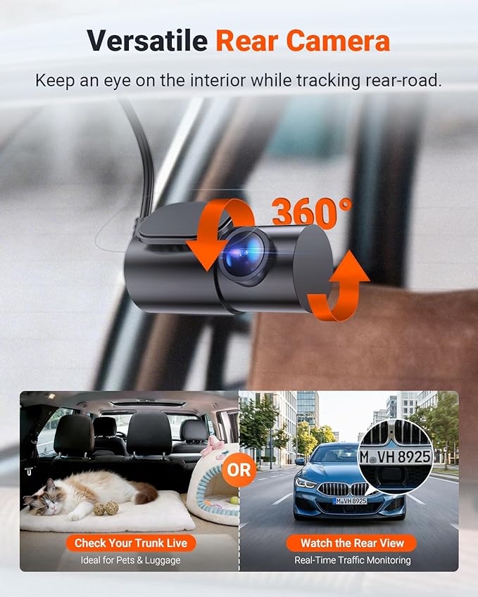 Vantrue New N4S 3 Channel Dash Cam, Front Rear Inside 2.7K+1440P+1440P Dashcam for Cars, Front and Rear Dual Channel, PlatePi