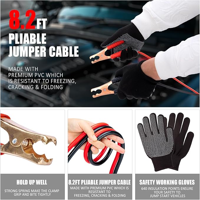 AUTODECO Car Emergency Roadside Assistance Kit with Jumper Cables Tire Inflator Automotive Kit for Car Vehicle