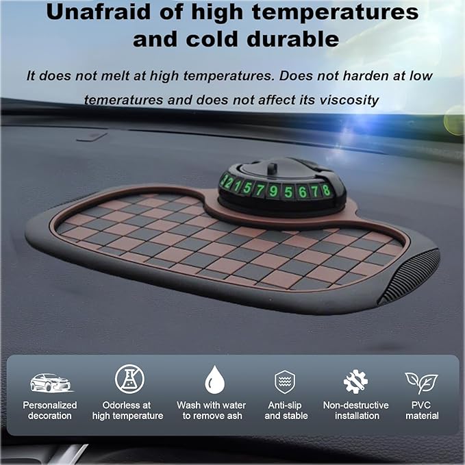 Multifunction Car Anti-Slip Mat, 2025 New Rotatable Anti Skid Car Dashboard Pad with Temporary Parking Numbe and Large Pad, P