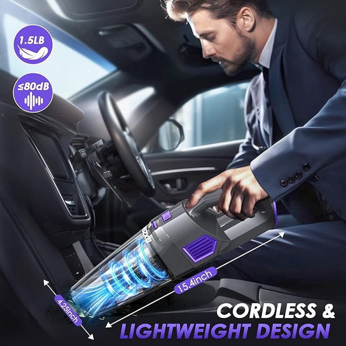 Handheld Vacuum Cordless, 15000PA Strong Suction Hand Held Car Vacuum Cleaner Rechargeable, Portable Hand Vacuum with Multi-N