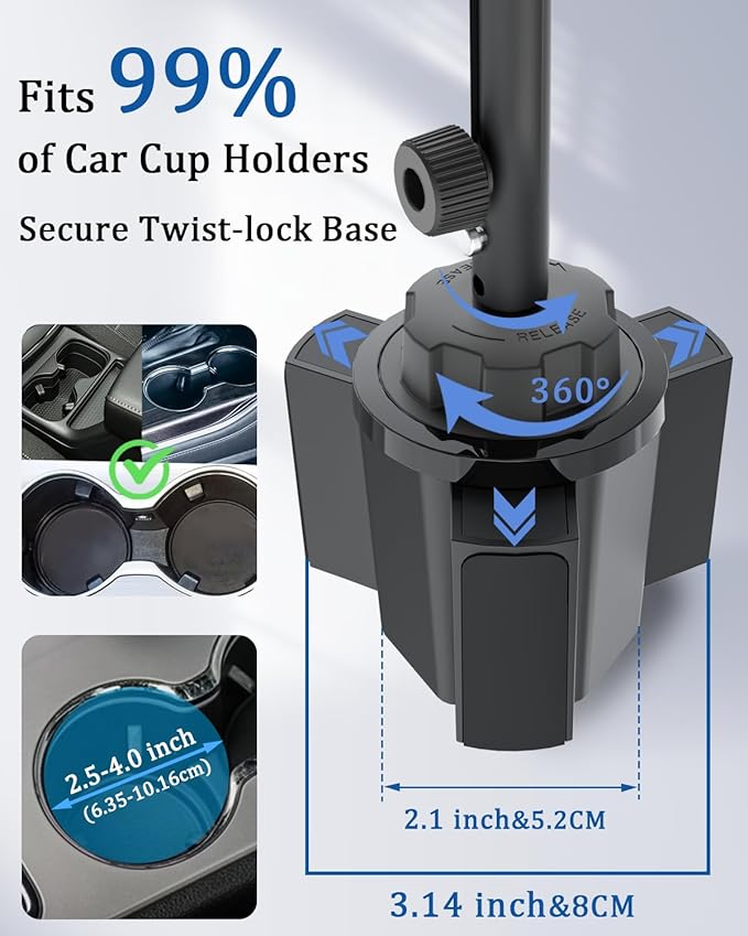 Cup Holder Car Tablet Mount [Thick Case Friendly] Aluminum Long Arm Heavy Duty Cupholder Tablet Mount for Truck/Pickup for Car Accessories, Fits iPad Pro 13/Air/Mini, Galaxy Tab, 5.5-15.6" Devices