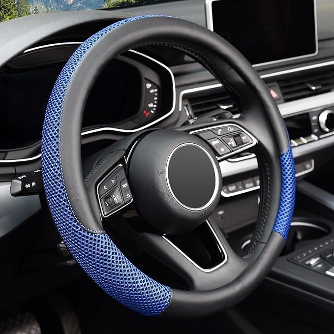 KAFEEK Steering Wheel Cover, Universal 15 inch, Microfiber Leather Viscose, Breathable, Anti-Slip,Warm in Winter and Cool in 