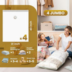 TAILI 4 Pack Vacuum Storage Bags, Jumbo Vacuum Seal Bags for Clothing (40x31 Inch), Space Saver for Bulky Bedding, Comforters