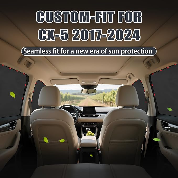 ZATOOTO Car Window Shades for CX-5 2017-2024, 4 Pcs Magnetic Car Window Covers - 100% Block Light Privacy Curtains, Side Window Sun Shade for Baby Breastfeeding, Sleeping, Camping