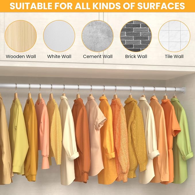 Closet Rods for Hanging Clothes, 17-99 Inch No-Cut Stepless Adjustable Closet Rod, 1.3 Inch Heavy Duty Metal Closet Hanging R