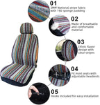 Car Seat Cover Baja Saddle Blanket 4PCS Front Striped Multicolor, Hippie Boho Seat Cover Universal Fit for Toyota, Honda, Nis