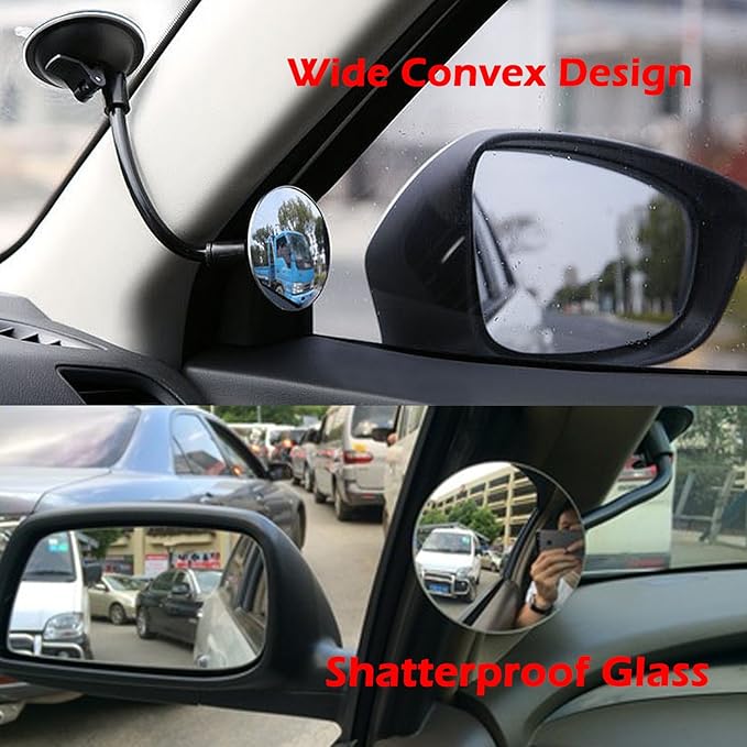 Suction Cup Car Baby Mirror, Ampper Adjustabe Long Arm HD Glass Convex Wide Angle Interior Rearview Baby Rear Facing Mirror (Frameless Round, 3.35")