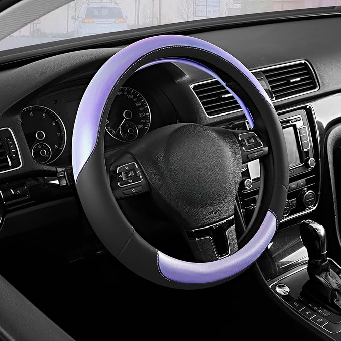 Road Comforts Steering Wheel Cover – Breathable Leather Steering Wheel Cover, Anti-Slip Grip, Universal Fit 14.5” to 15”, Hea