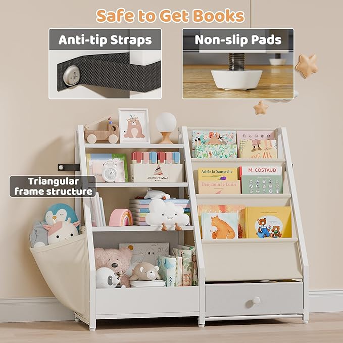 HAVLOTII Kids Bookshelf and Toy Storage - Book Shelf for Kids Rooms, Toddler Bookshelf Baby Bookcase for Nursery, Montessori 