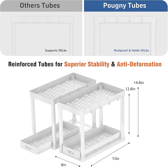 2 Pack Pull-Out Storage Organizers, Under Sink Organizer and Storage for Bathroom & Kitchen,Multi-Purpose Under Cabinet Organ