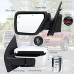 Left Driver Side Mirror Compatible With 2021-2026 Ford F150 With Manual Folding Power Glass Heated Blind Spot Turn Signal Light Puddle Light Chrome Replace#ML3Z17683SA(11Pins)
