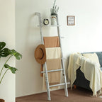 Taozun 67-Inch Farmhouse Blanket Ladder with Shelf and Hooks, 5-Tier Wooden Wall Leaning Towel Quilt Rack Holder for Living R