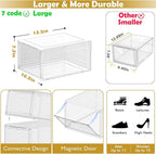 7 code Large Clear Shoe Boxes Organizer【Thicker Material】 Stronger Shoe Box with Magnetic Door, Stackable Shoe Storage Box fo