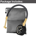 Motorcycle Tire Pressure Gauge 60 PSI, PUIBERS 2’’ dial Mechanical Tire Gauges with 90 Degree Right Angle Chuck Flexible Hose, Tires Guages for Pressure Glow in The Dark for Cars, Motos, Bicycles