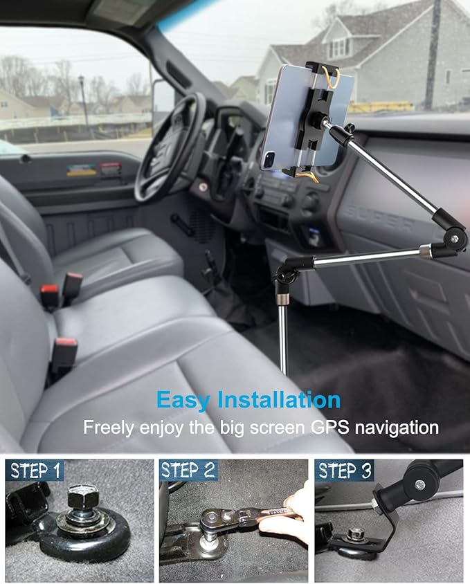 woleyi Car/Truck Seat Rail Tablet Mount, 35" Heavy Duty Car Floor Bolt Tablet Holder, Vehicle Front Seats Stand for iPad Pro Air Mini, iPhone, Galaxy Tabs, Z Fold, More 4-13" Cell Phones and Tablets