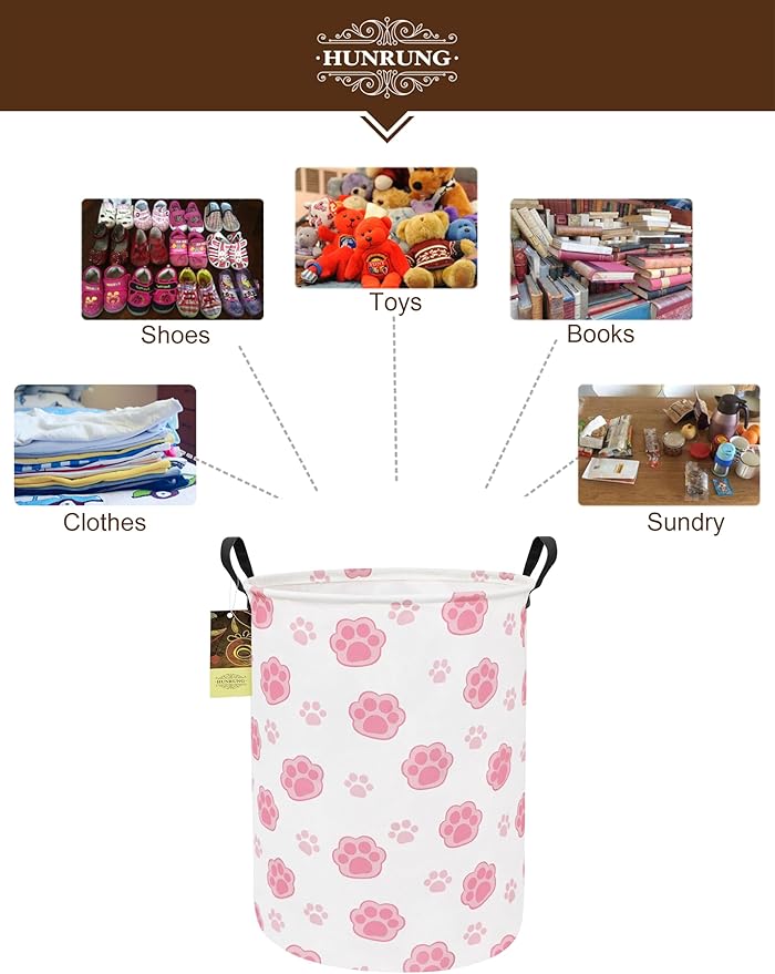HUNRUNG Laundry Hamper,Large Canvas Fabric Lightweight Storage Basket Toy Organizer Dirty Clothes Collapsible Waterproof for 