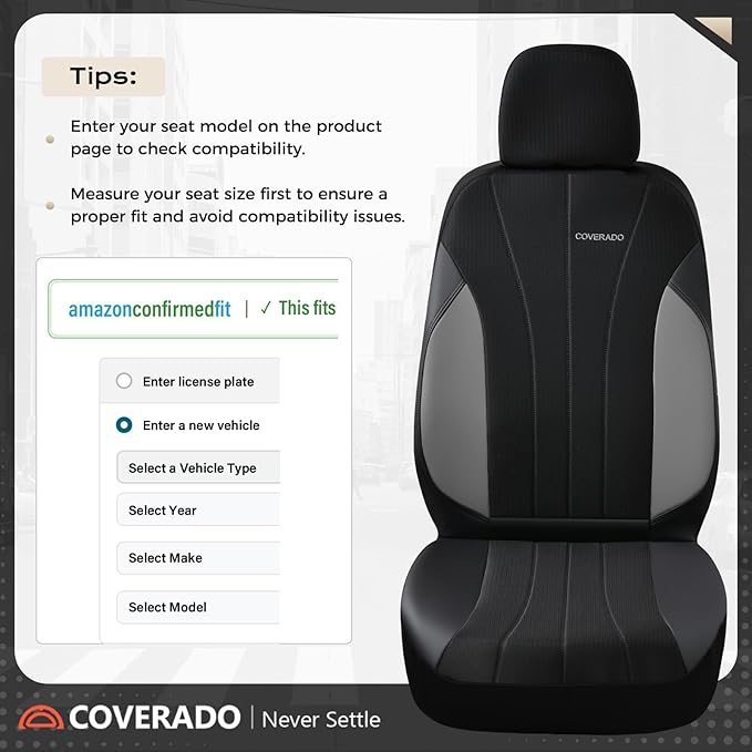 Coverado Automotive Seat Cover Full Set, Front and Rear Seat Covers, Waterproof Leather Seat Covers 5 Seats, Luxury Car Seat 