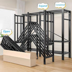 Heavy Duty Covered Clothes Rack with Magnetic Door Foldable Portable Wardrobe Closet for Hanging Clothing Rolling Black Metal