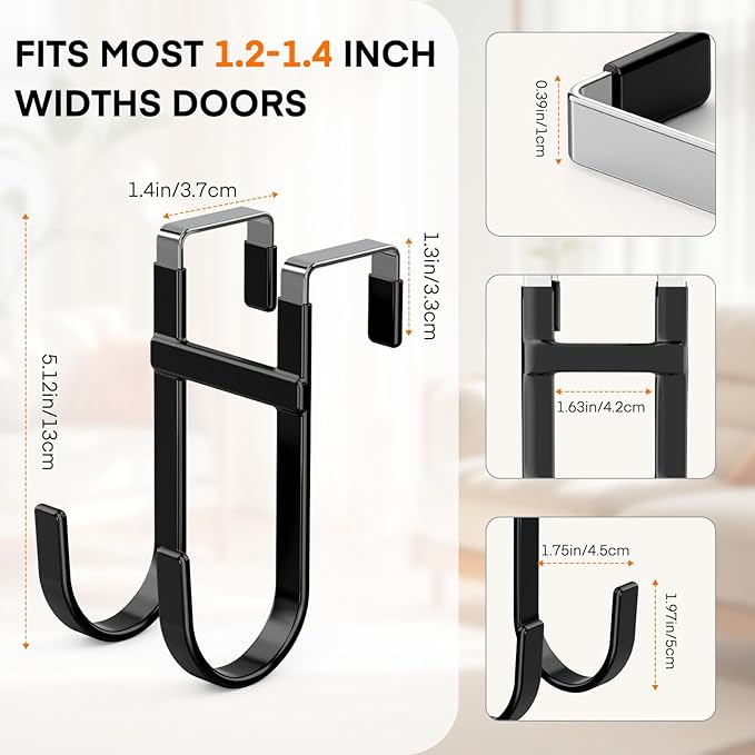 FYY Over The Door Hooks - 4 Pack Heavy Duty Dual-Hook Organizer Hanger with Non-Slip Rubber for Towels, Clothes, Hats & Bags 