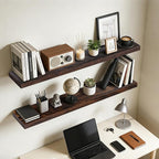 Floating Wall Shelf 48x6.8x1.7 Inch – Solid Wood Shelf in Walnut Finish – Extra Long Wall Mounted Rustic Display Shelf for Li