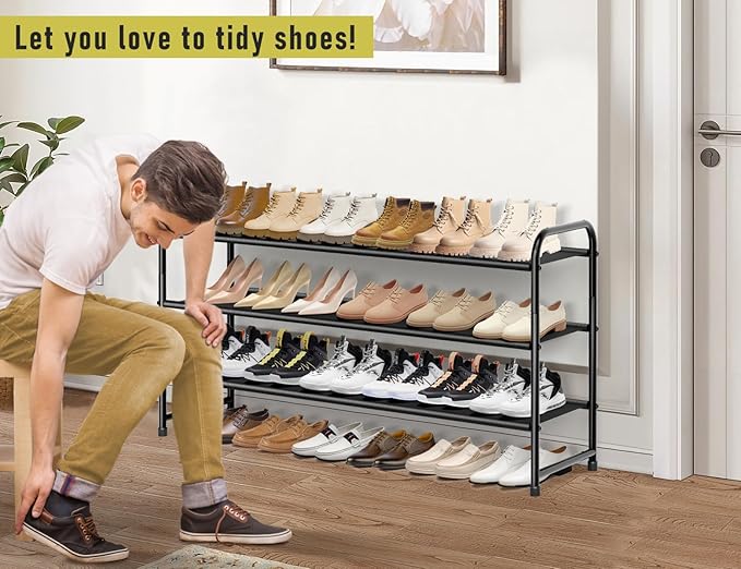 MISSLO 3-Tier Long Shoe Rack for Closet Shoe Organizer for Closet Floor Entryway Storage Stackable Wide Shoe Shelf Stores 24 