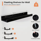 Fun Memories Picture Ledge Shelf, 16 Inch Long Floating Shelves Set of 6, Picture Shelf for Wall with Lip, Large Nursery Book