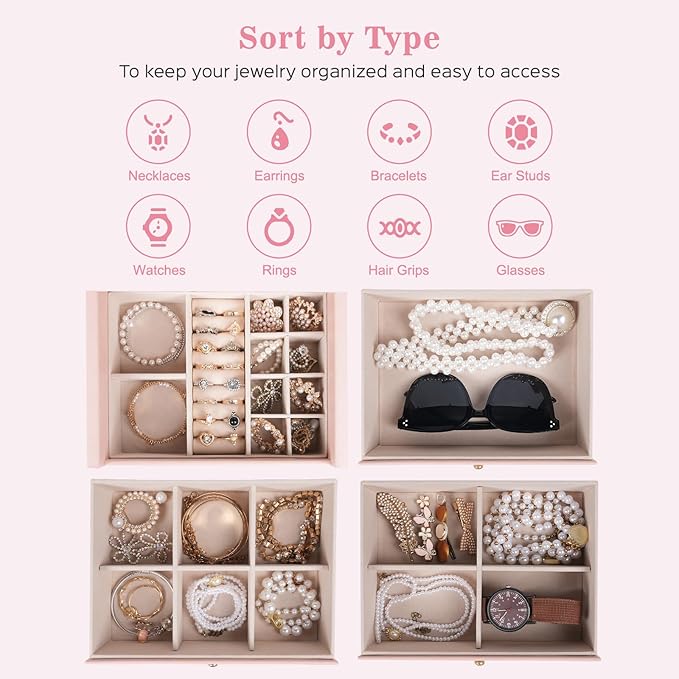 Dajasan Large Jewelry Box Organizer, Jewelry Storage with 3 Drawers, Huge Jewelry Box with Mirror, Gift Idea for Women, Girls